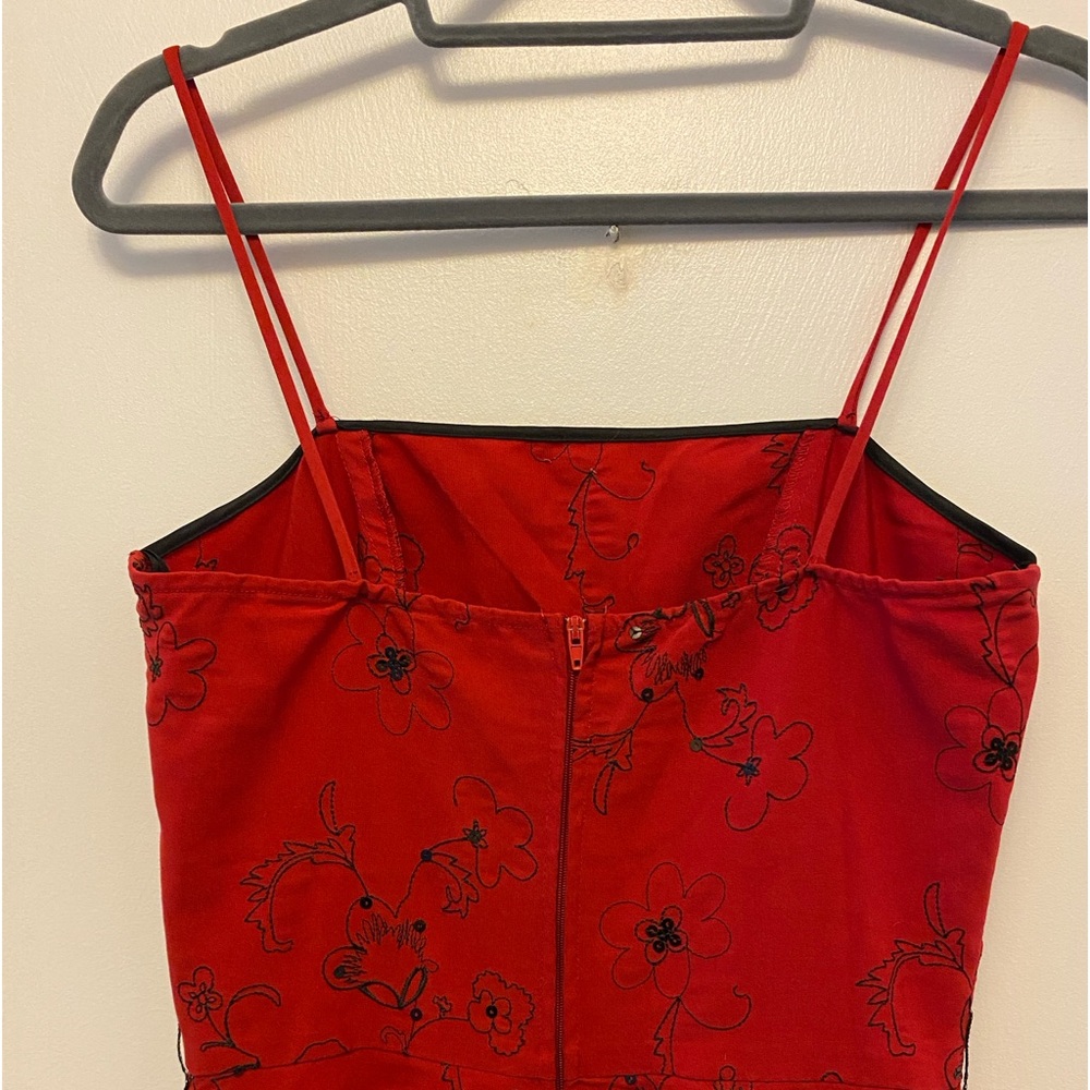 Stepping Out Red w/Black Embroidery & Sequins Party A-Line Dress M
